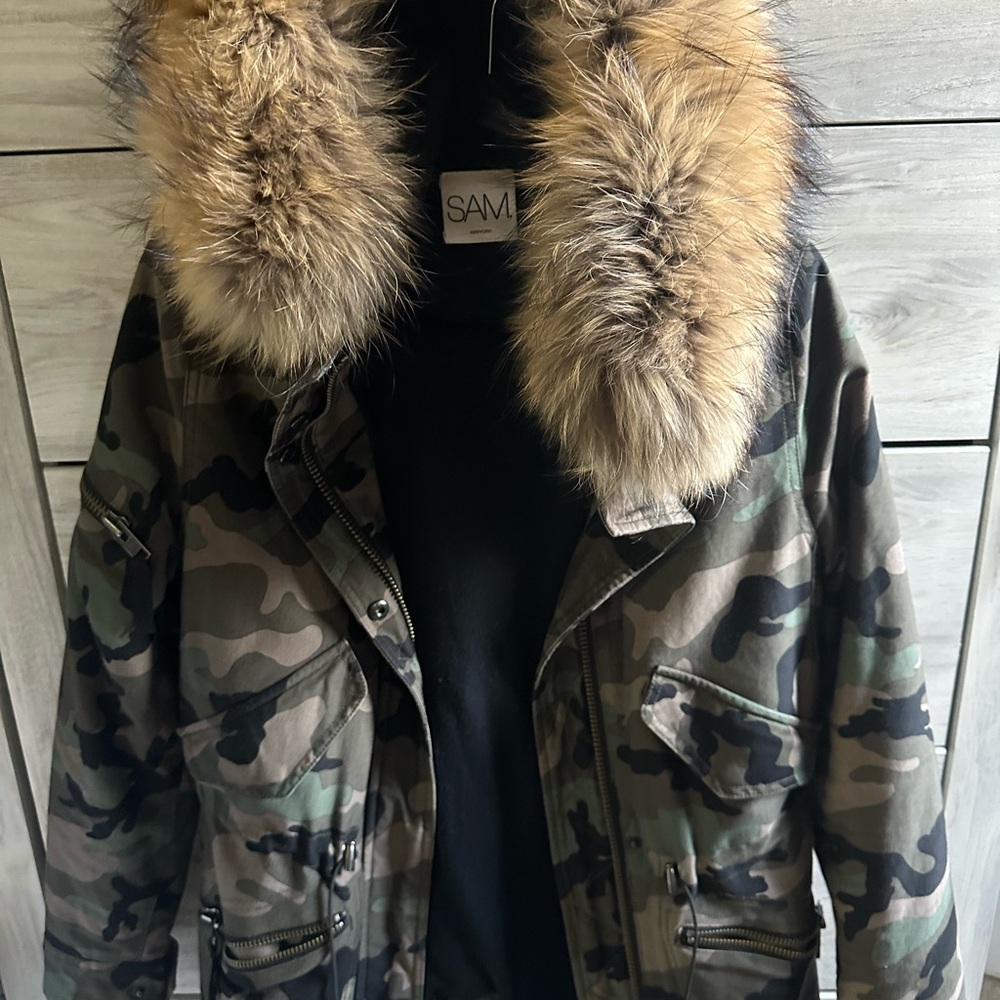 SAM. Black Jacket with Real Fur Trim